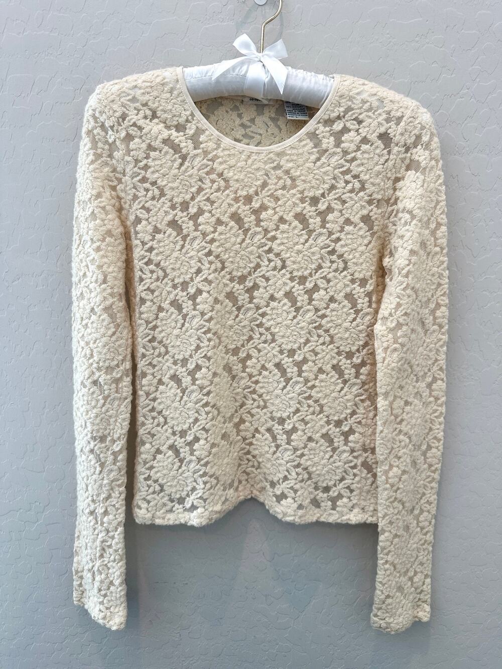 ANTHROPOLOGIE Cooperative Floral Lace Wool Blend Cream Layering Sheer Top Large